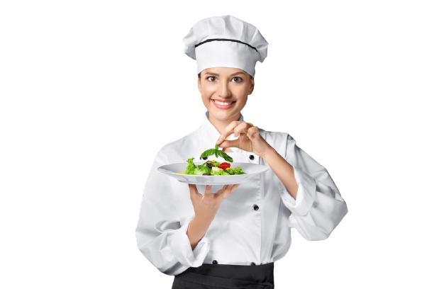 A female chef holding TastyVeg dish